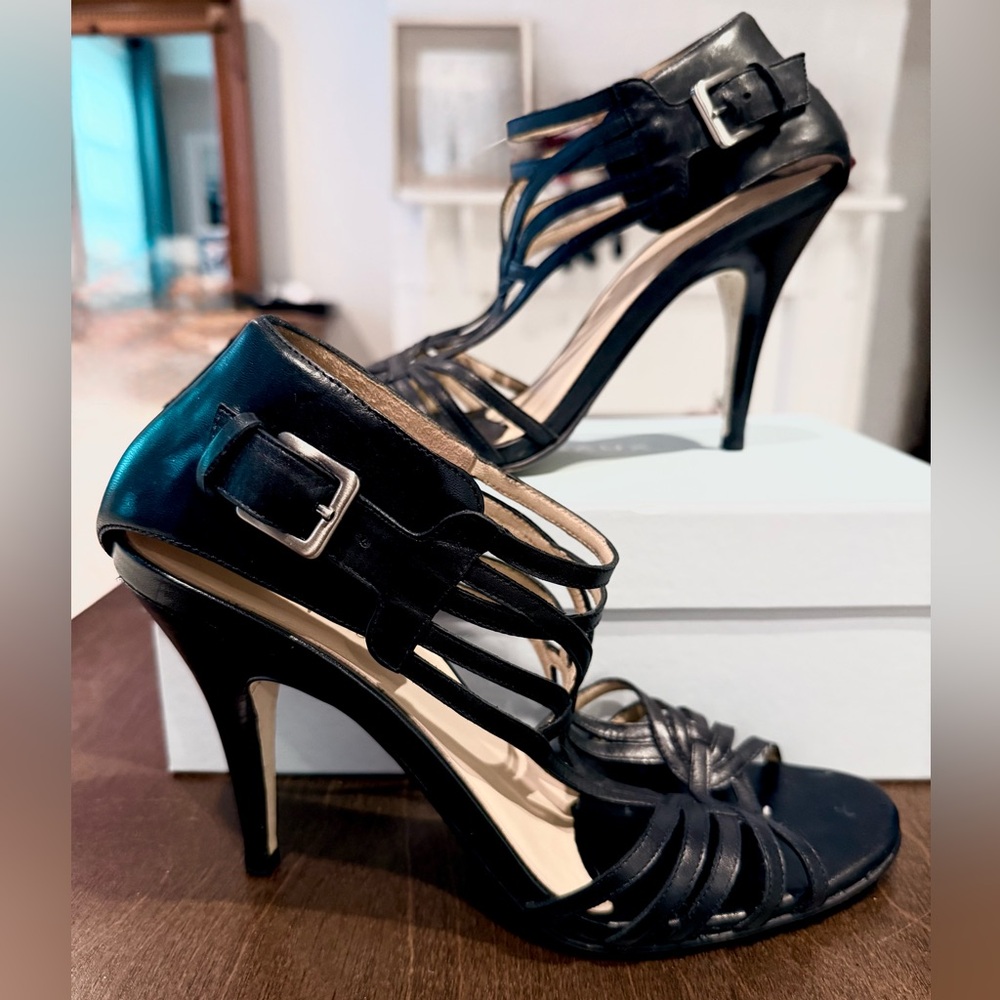 Cole Haan Black Stiletto Heels with Strappy Design
